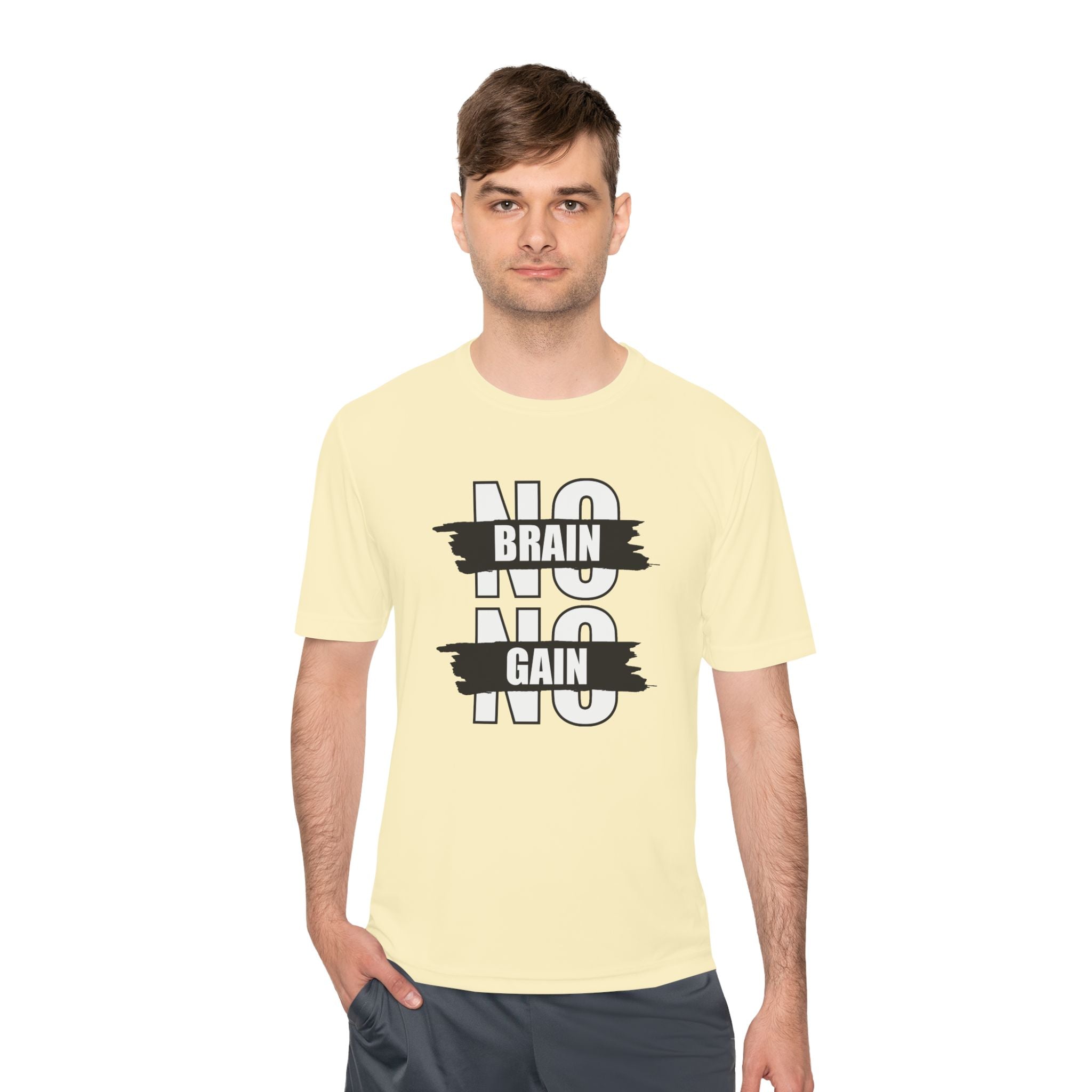 Motivational Unisex Moisture Wicking Tee - "No Brain No Gain"