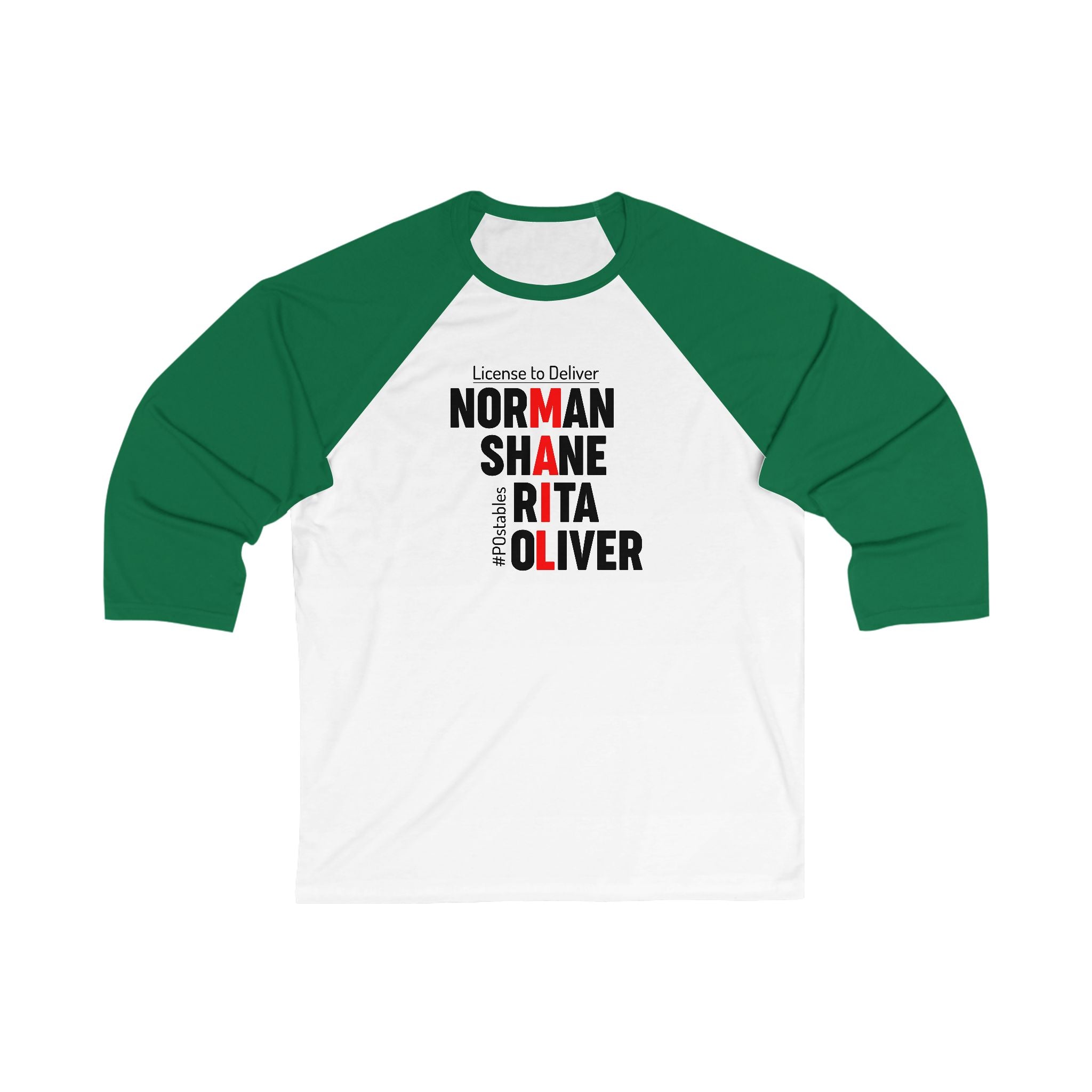 Personalized Unisex 3/4 Sleeve Baseball Tee - License to Deliver Design