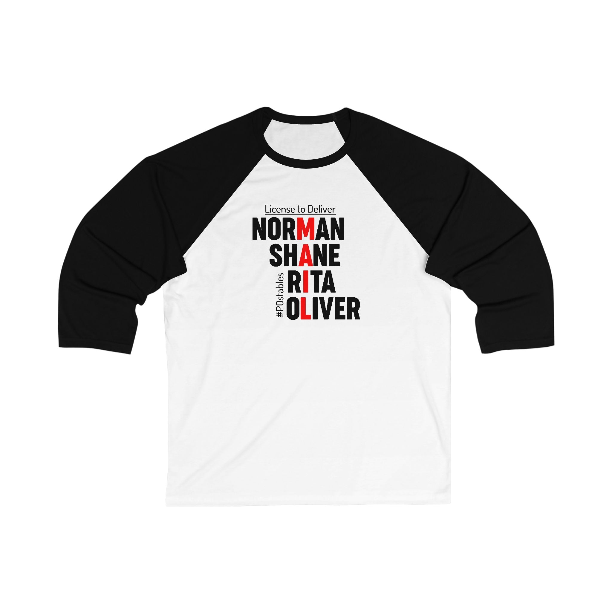Personalized Unisex 3/4 Sleeve Baseball Tee - License to Deliver Design