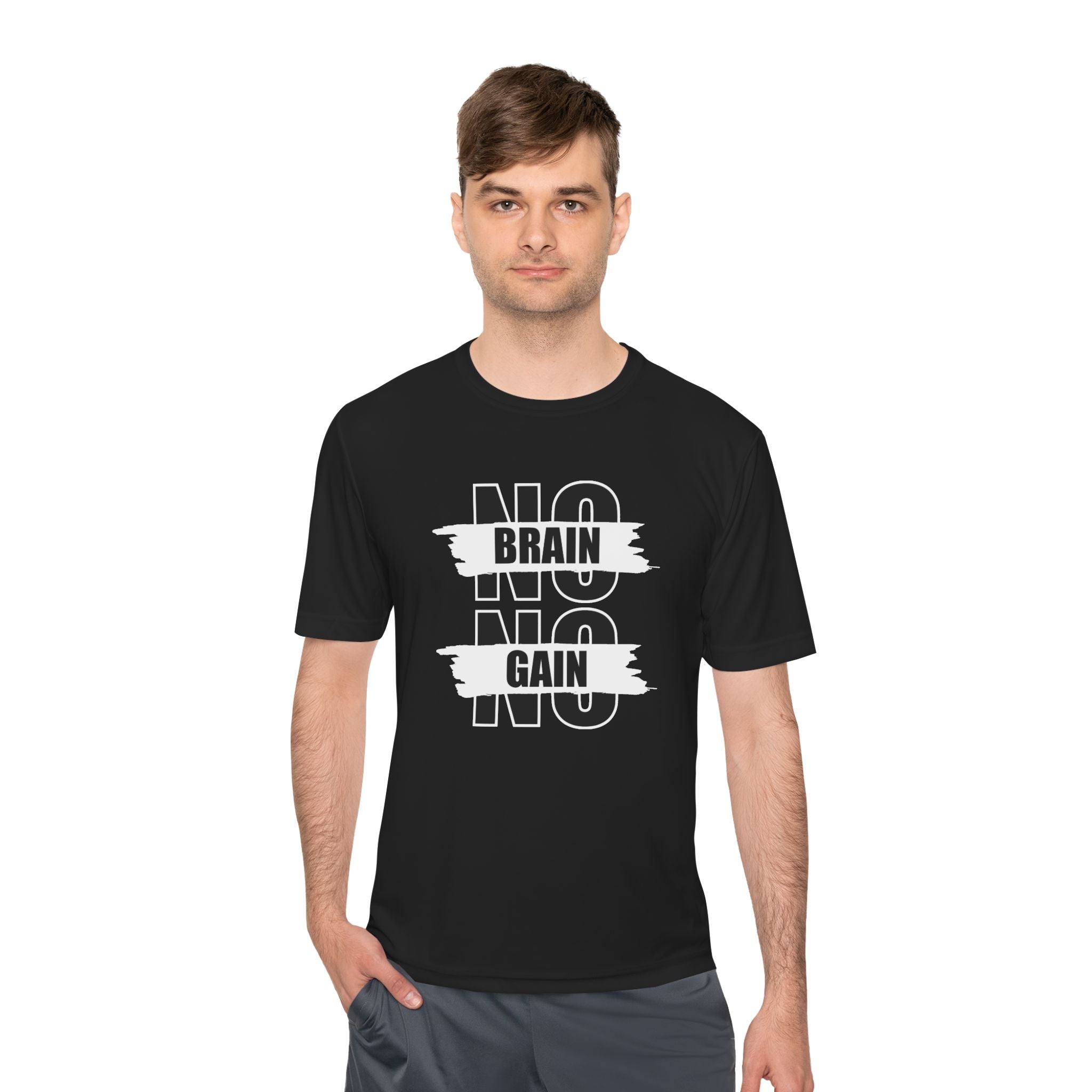 Motivational Unisex Moisture Wicking Tee - "No Brain No Gain"