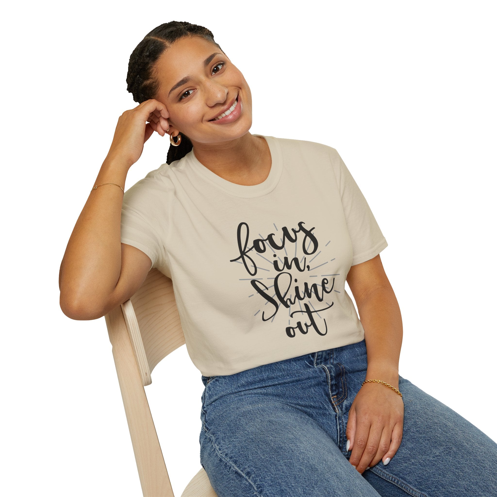 Focus In, Shine Out Unisex Softstyle T-Shirt - Inspirational Graphic Tee for Daily Motivation