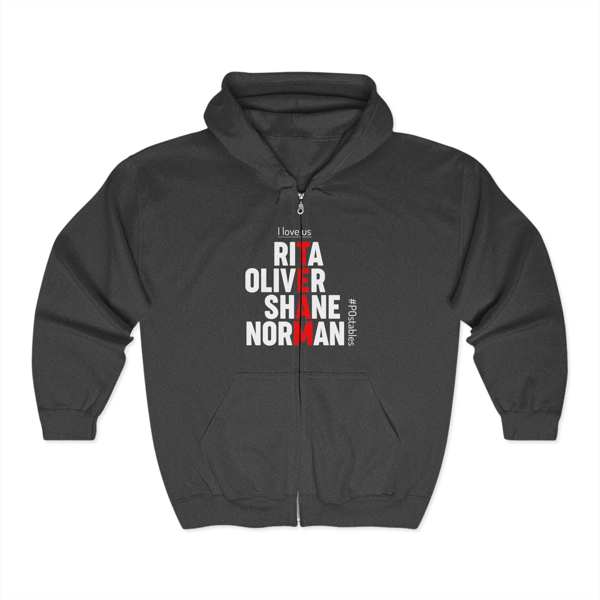 Personalized Love Names Full Zip Hoodie for Couples