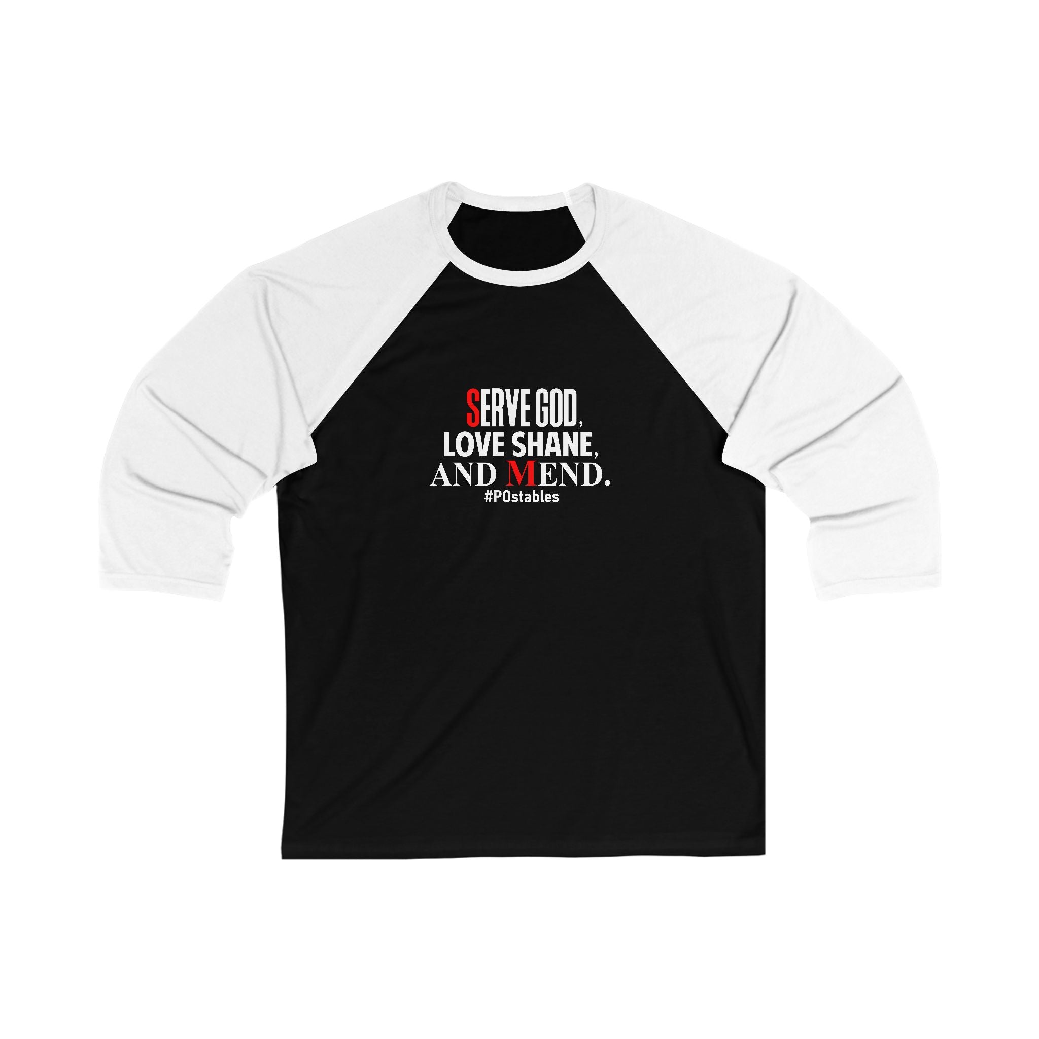 Unisex 3/4 Sleeve Baseball Tee - Serve God, Love Shane, and Mend