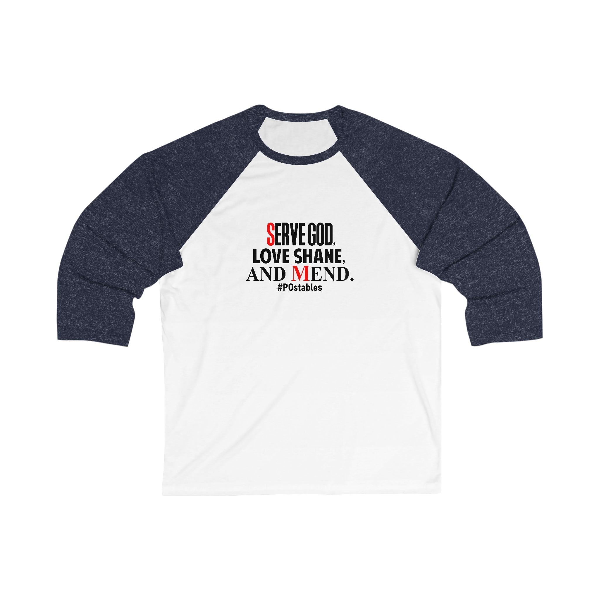 Unisex 3/4 Sleeve Baseball Tee - Serve God, Love Shane, and Mend