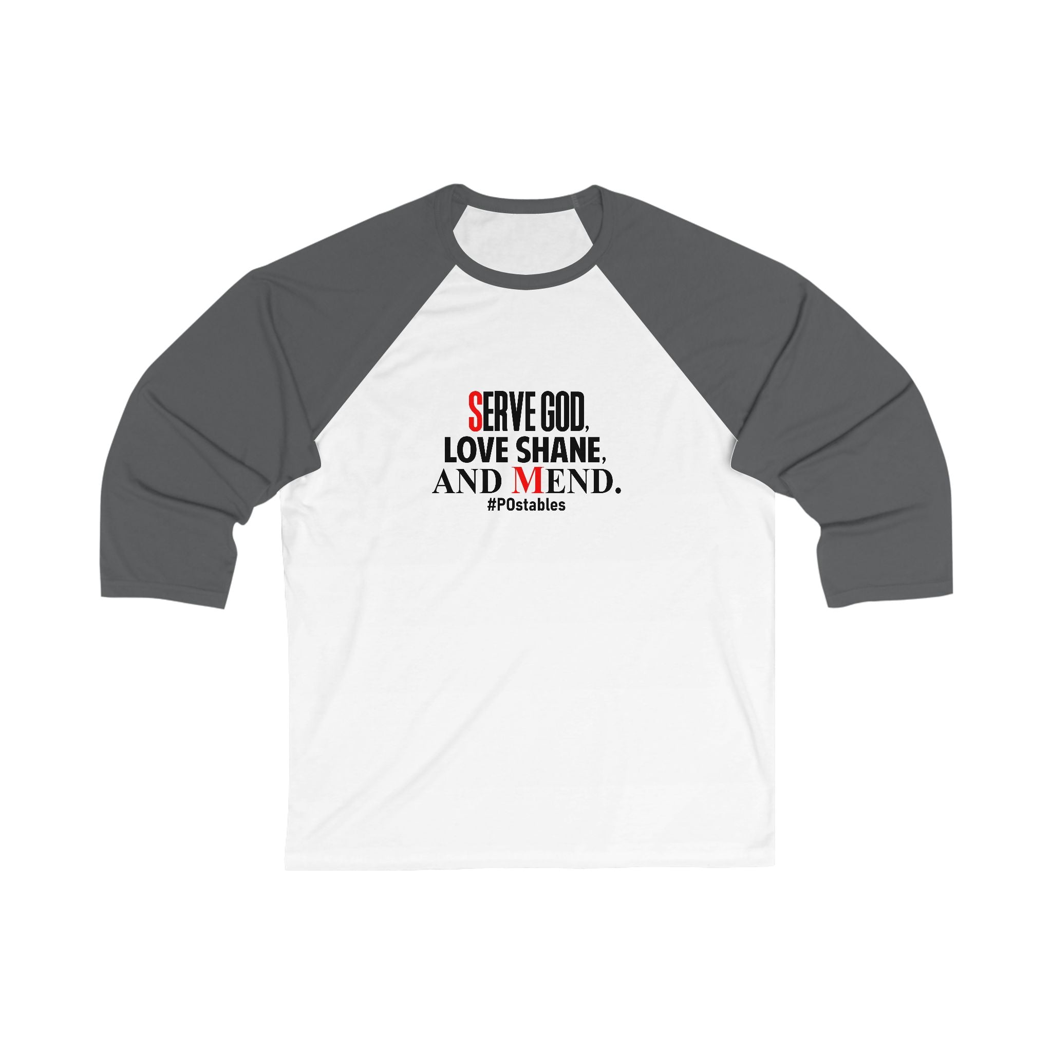 Unisex 3/4 Sleeve Baseball Tee - Serve God, Love Shane, and Mend
