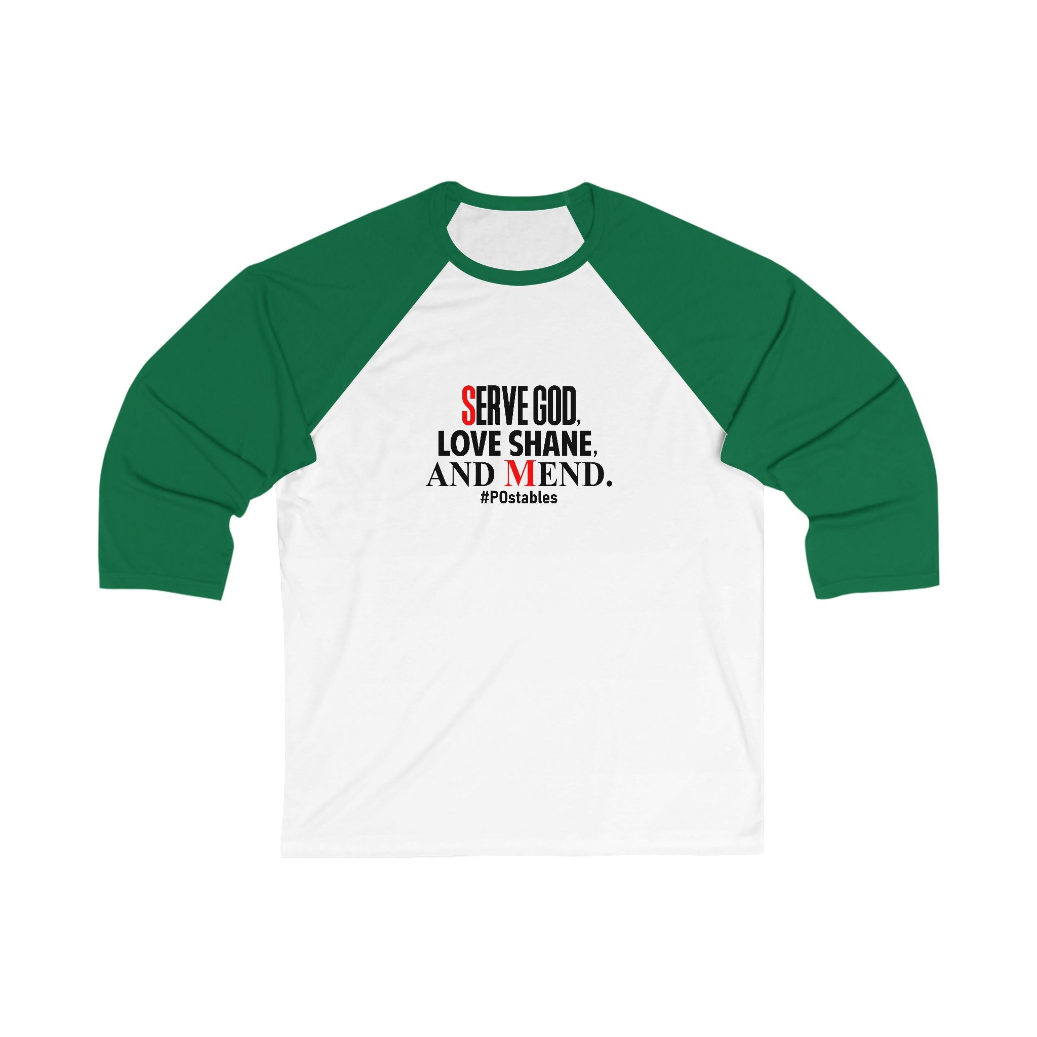 Unisex 3/4 Sleeve Baseball Tee - Serve God, Love Shane, and Mend