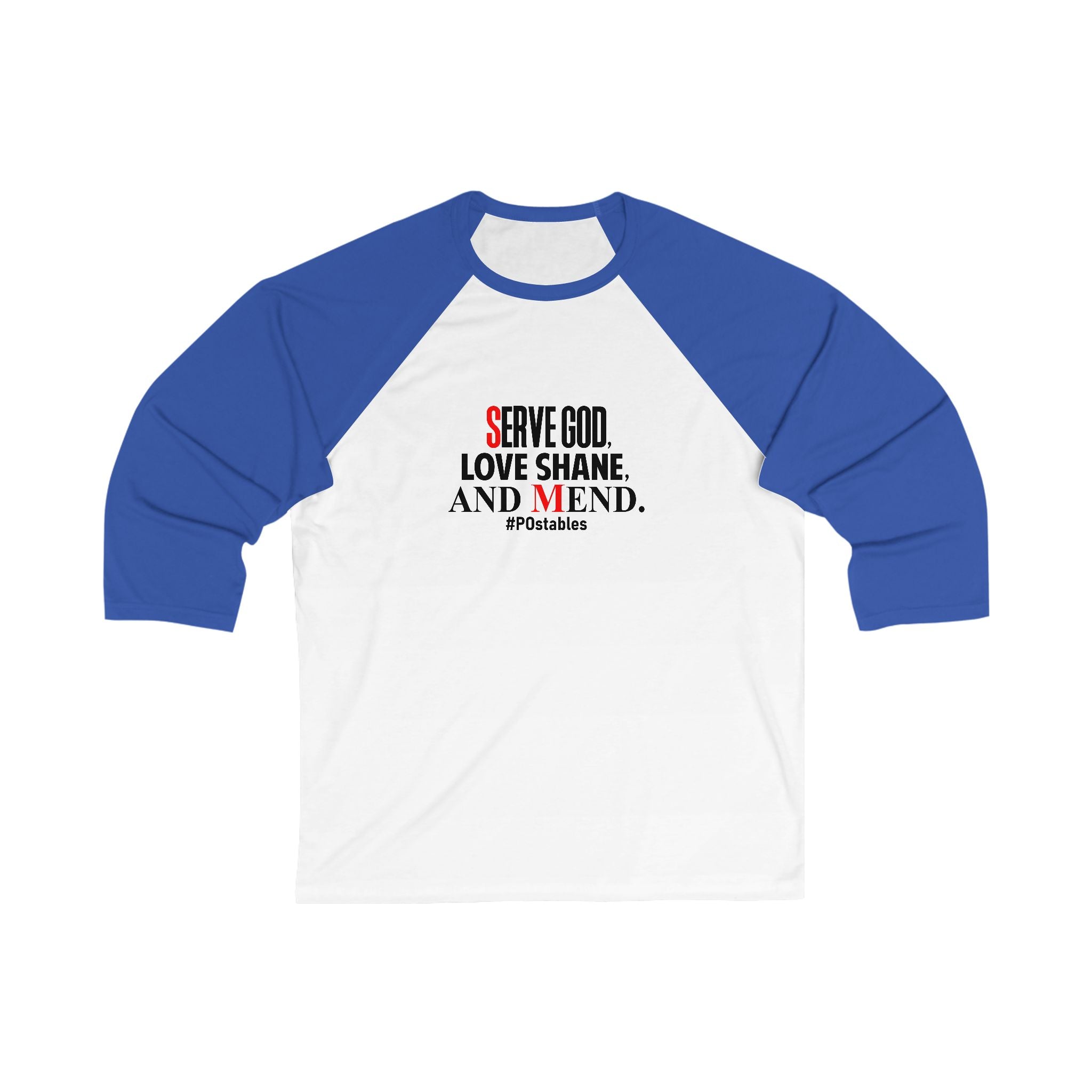 Unisex 3/4 Sleeve Baseball Tee - Serve God, Love Shane, and Mend