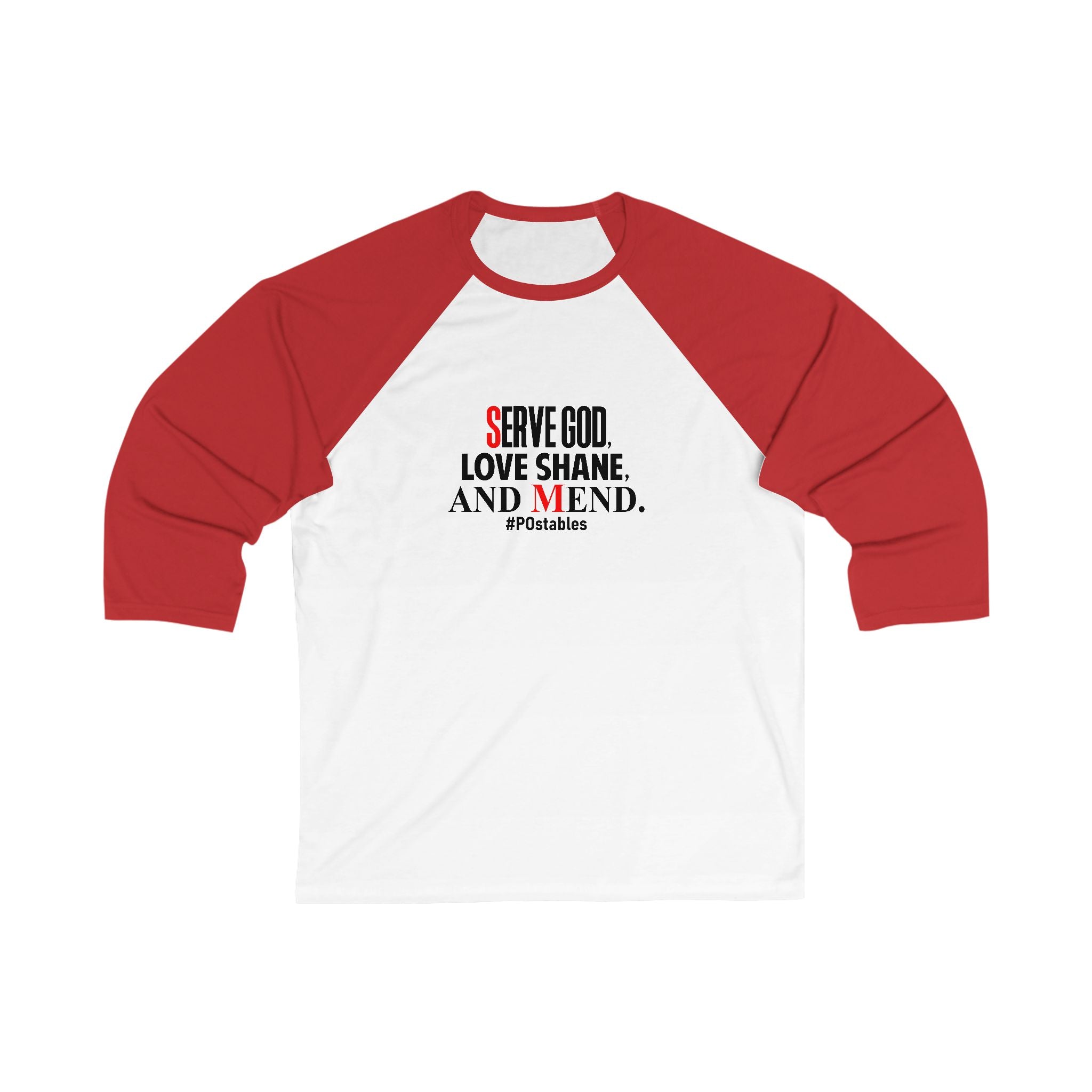 Unisex 3/4 Sleeve Baseball Tee - Serve God, Love Shane, and Mend