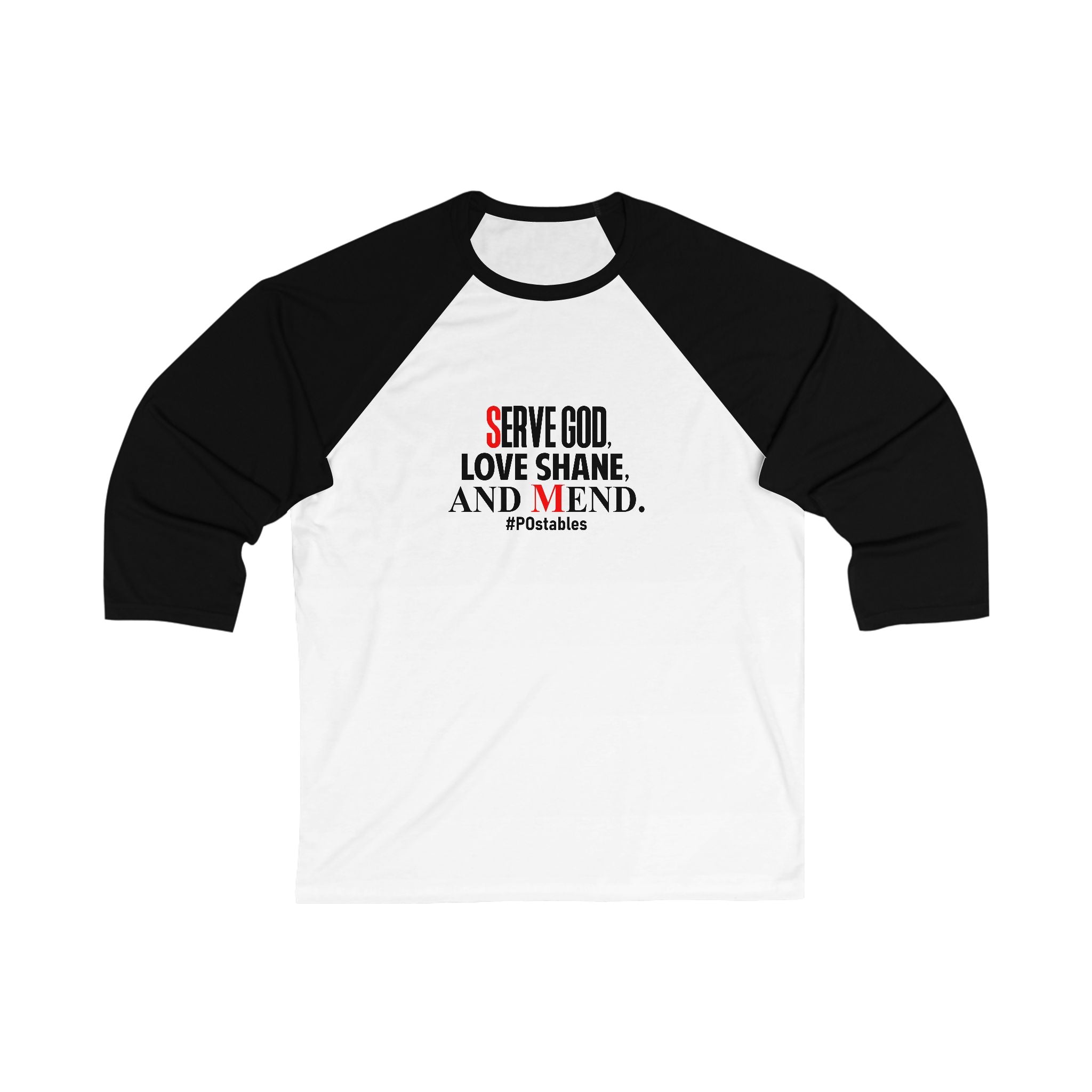Unisex 3/4 Sleeve Baseball Tee - Serve God, Love Shane, and Mend