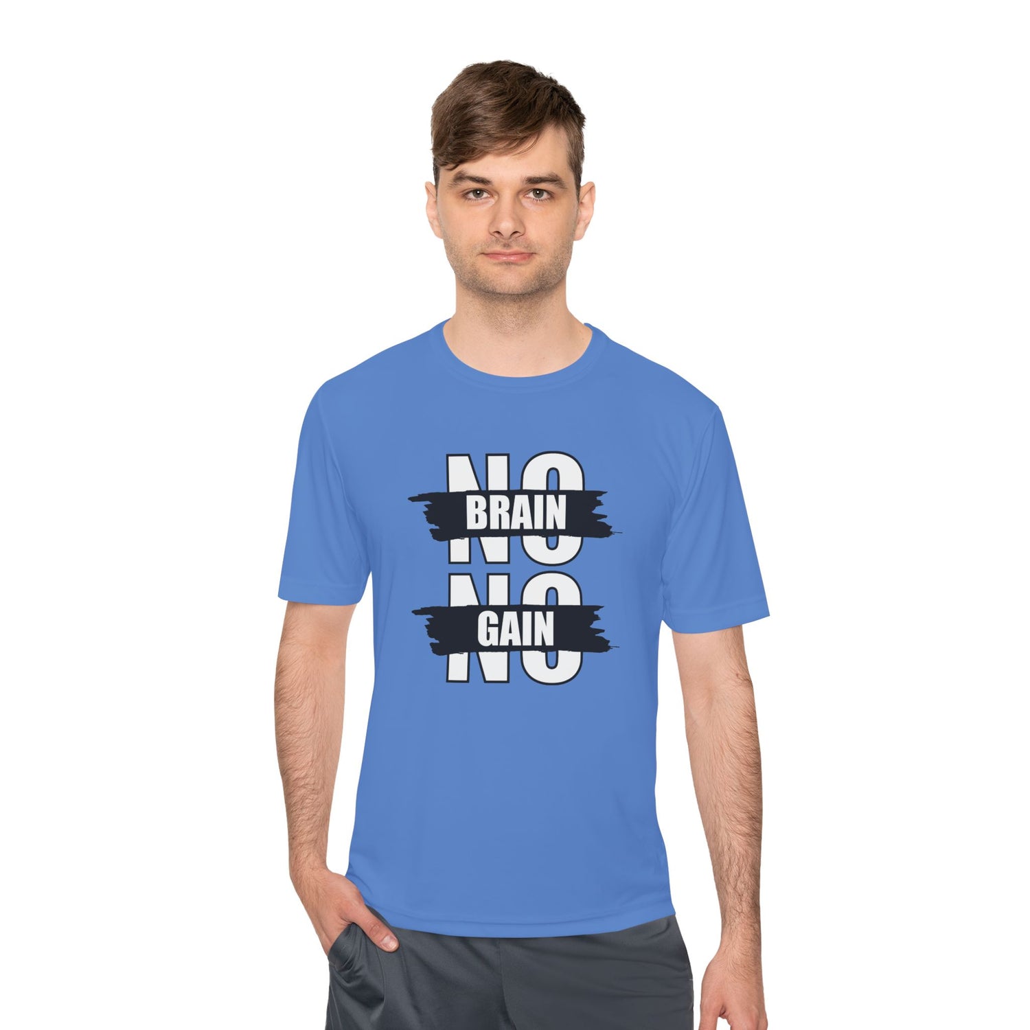Motivational Unisex Moisture Wicking Tee - &quot;No Brain No Gain&quot;