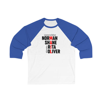 Personalized Unisex 3/4 Sleeve Baseball Tee - License to Deliver Design