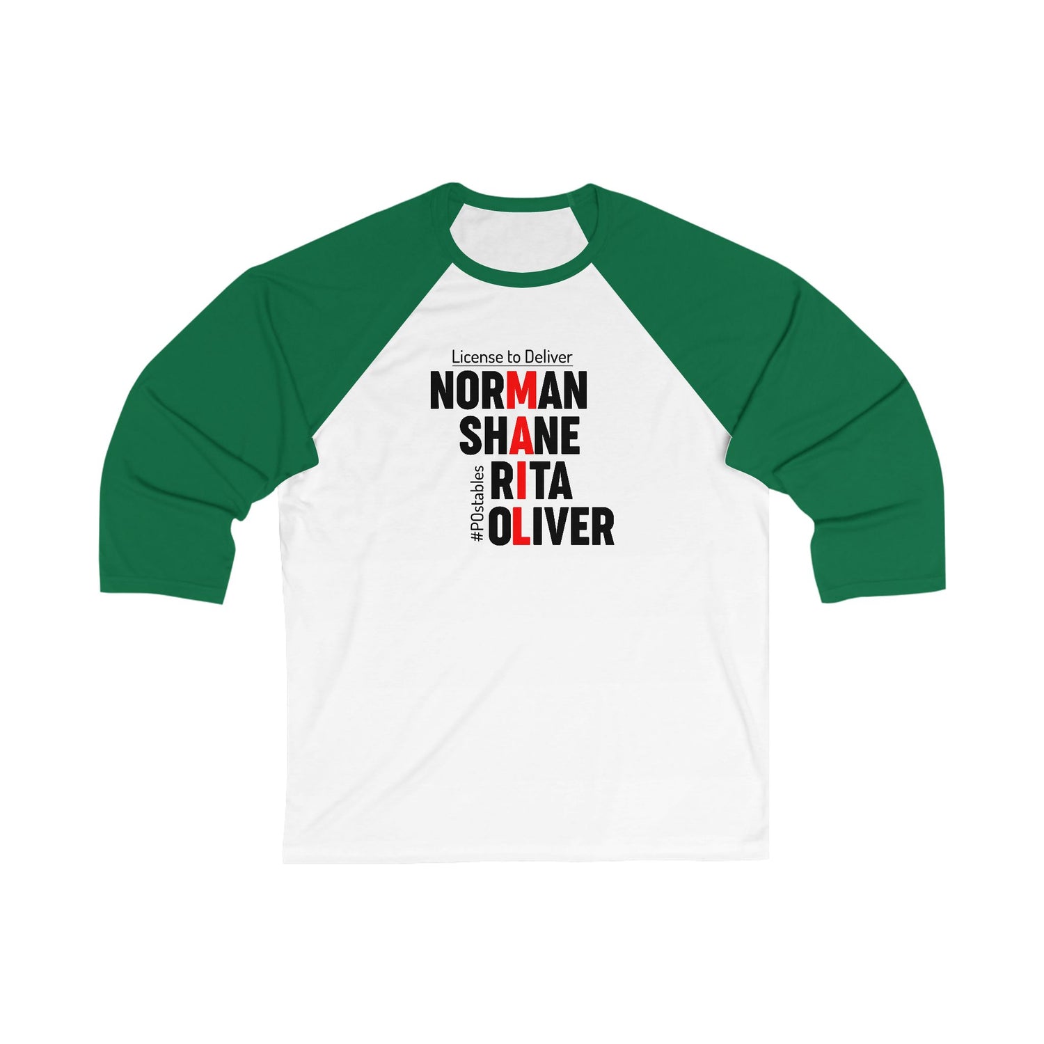 Personalized Unisex 3/4 Sleeve Baseball Tee - License to Deliver Design