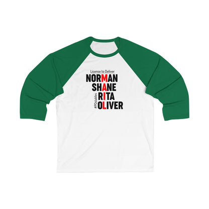 Personalized Unisex 3/4 Sleeve Baseball Tee - License to Deliver Design