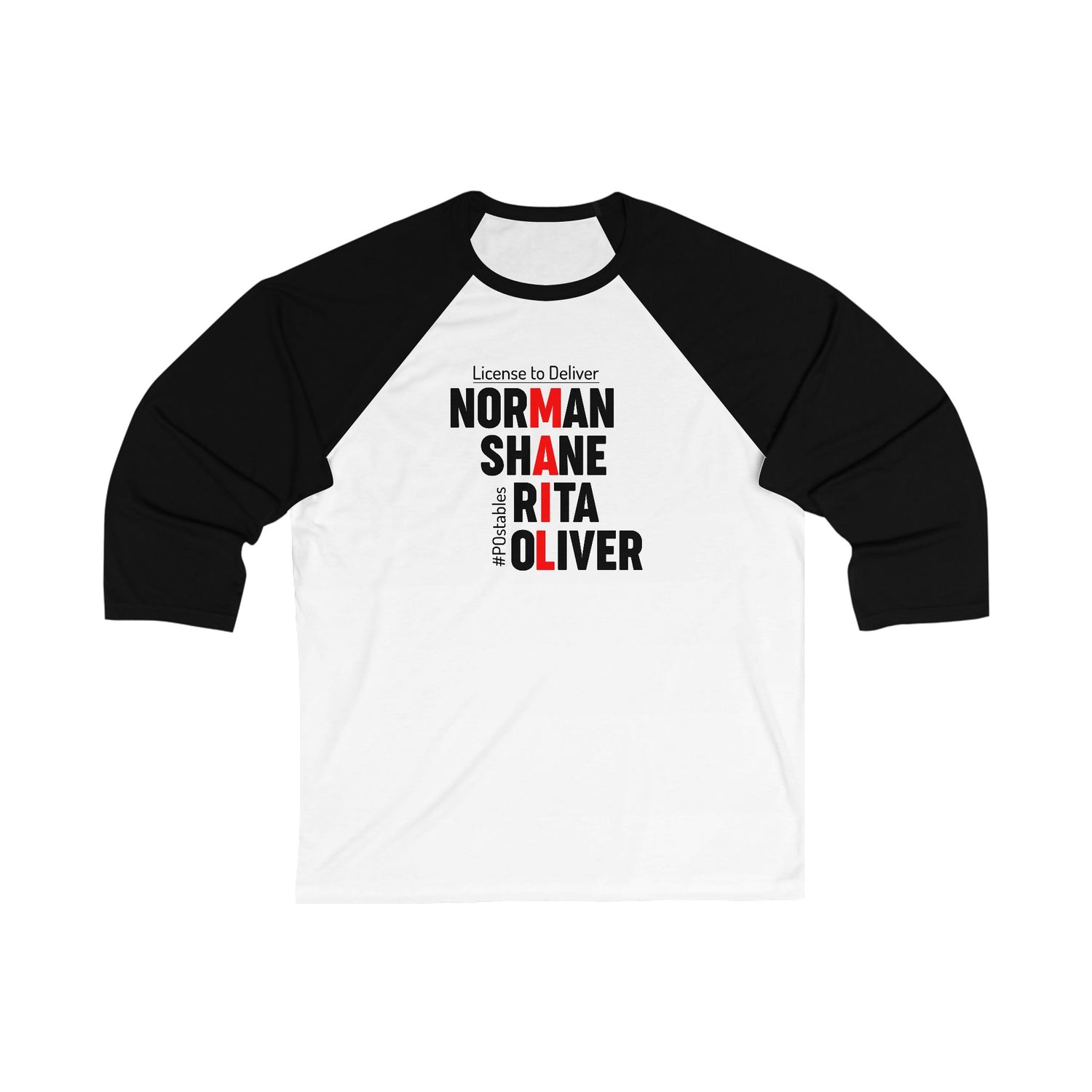 Personalized Unisex 3/4 Sleeve Baseball Tee - License to Deliver Design