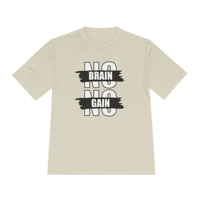 Motivational Unisex Moisture Wicking Tee - &quot;No Brain No Gain&quot;