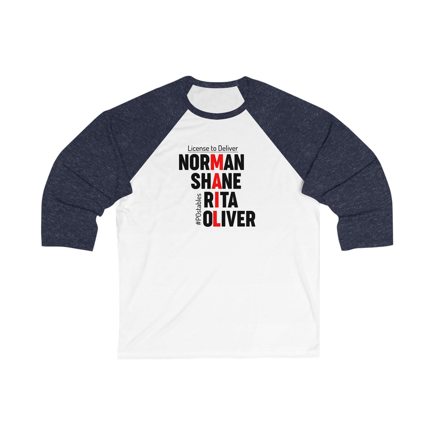 Personalized Unisex 3/4 Sleeve Baseball Tee - License to Deliver Design