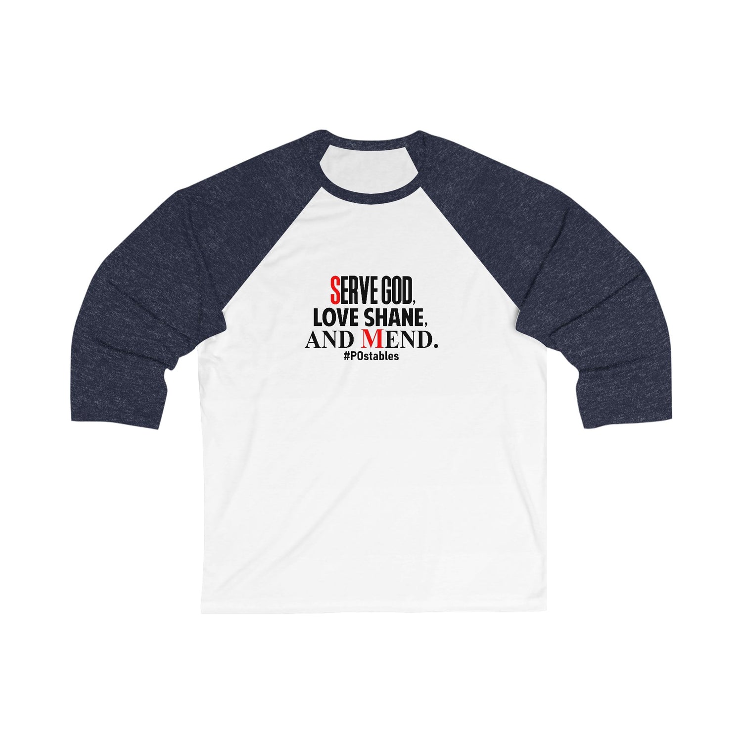 Unisex 3/4 Sleeve Baseball Tee - Serve God, Love Shane, and Mend