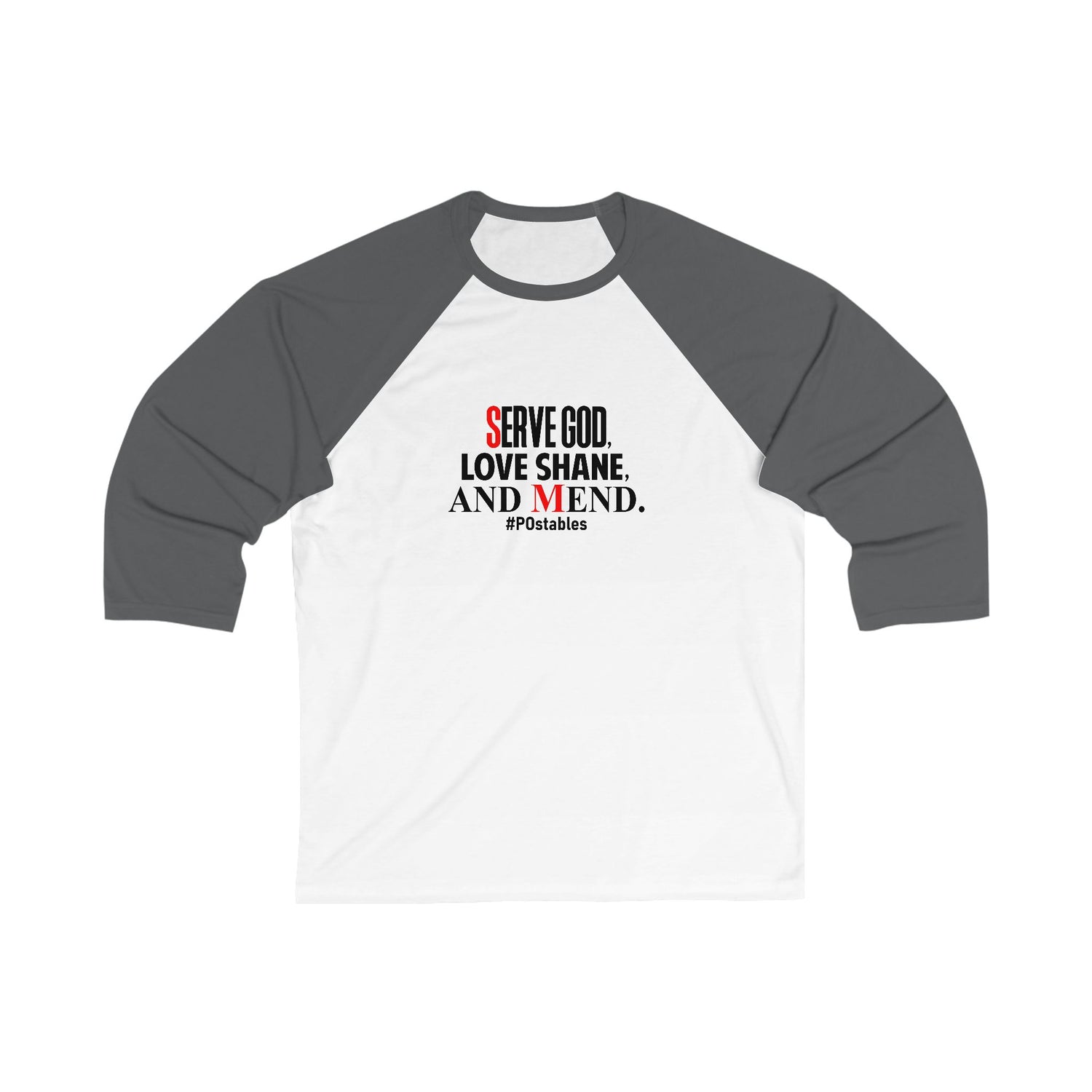 Unisex 3/4 Sleeve Baseball Tee - Serve God, Love Shane, and Mend