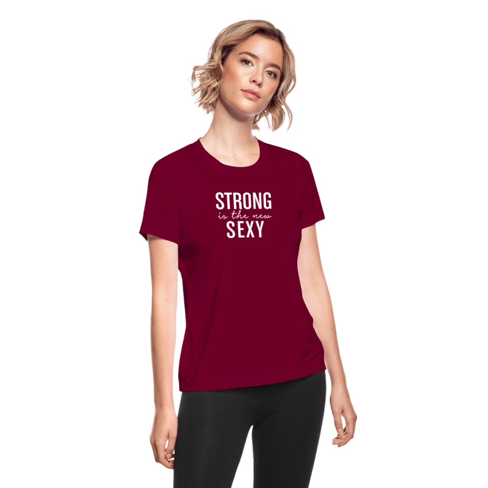 Strong Women's Moisture Wicking Performance T-Shirt - burgundy