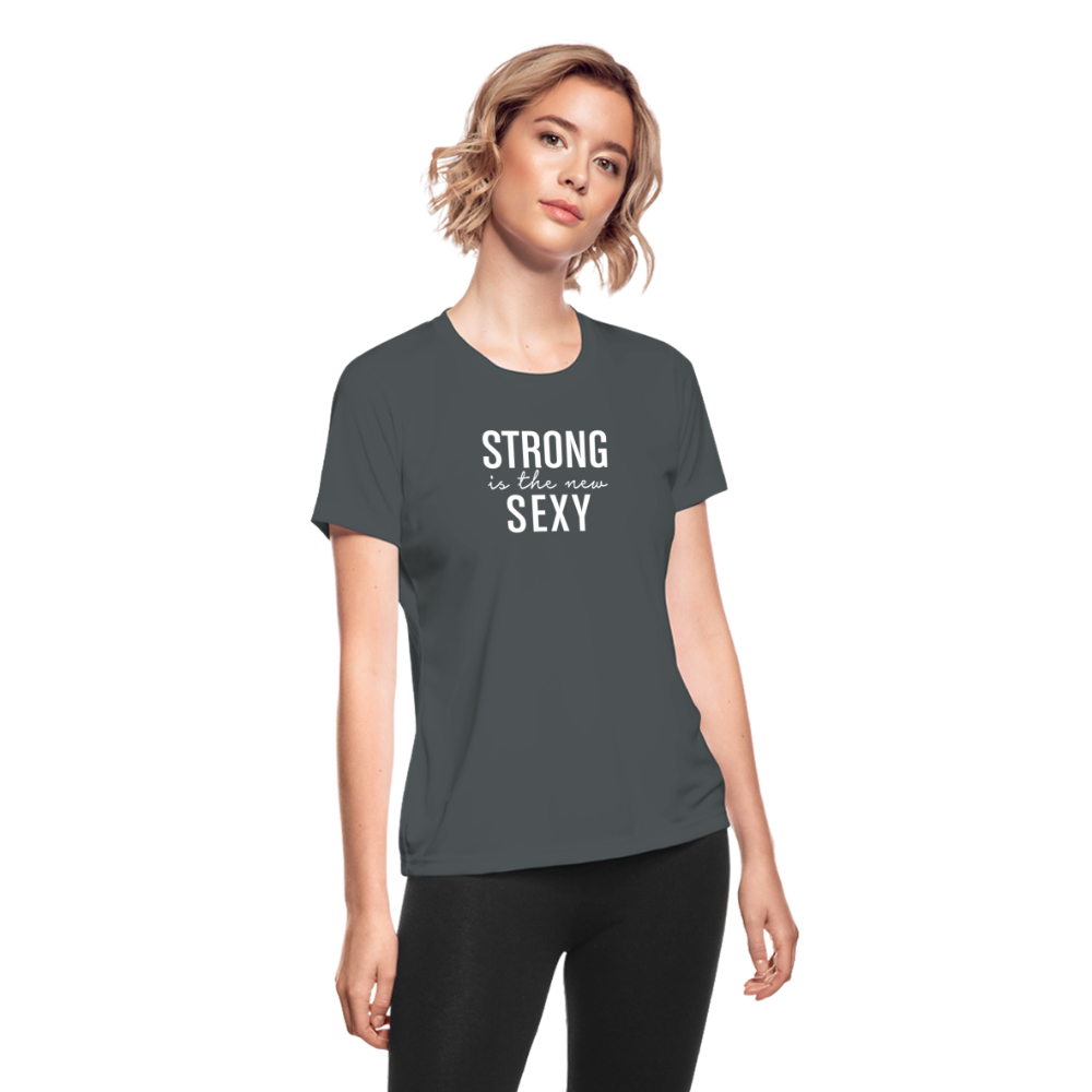 Strong Women's Moisture Wicking Performance T-Shirt - charcoal