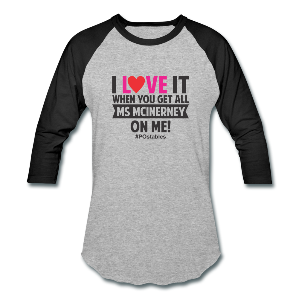 I Love It B Baseball T-Shirt - heather gray/black
