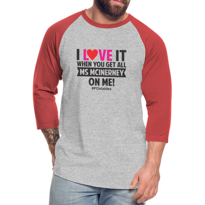 I Love It B Baseball T-Shirt - heather gray/red