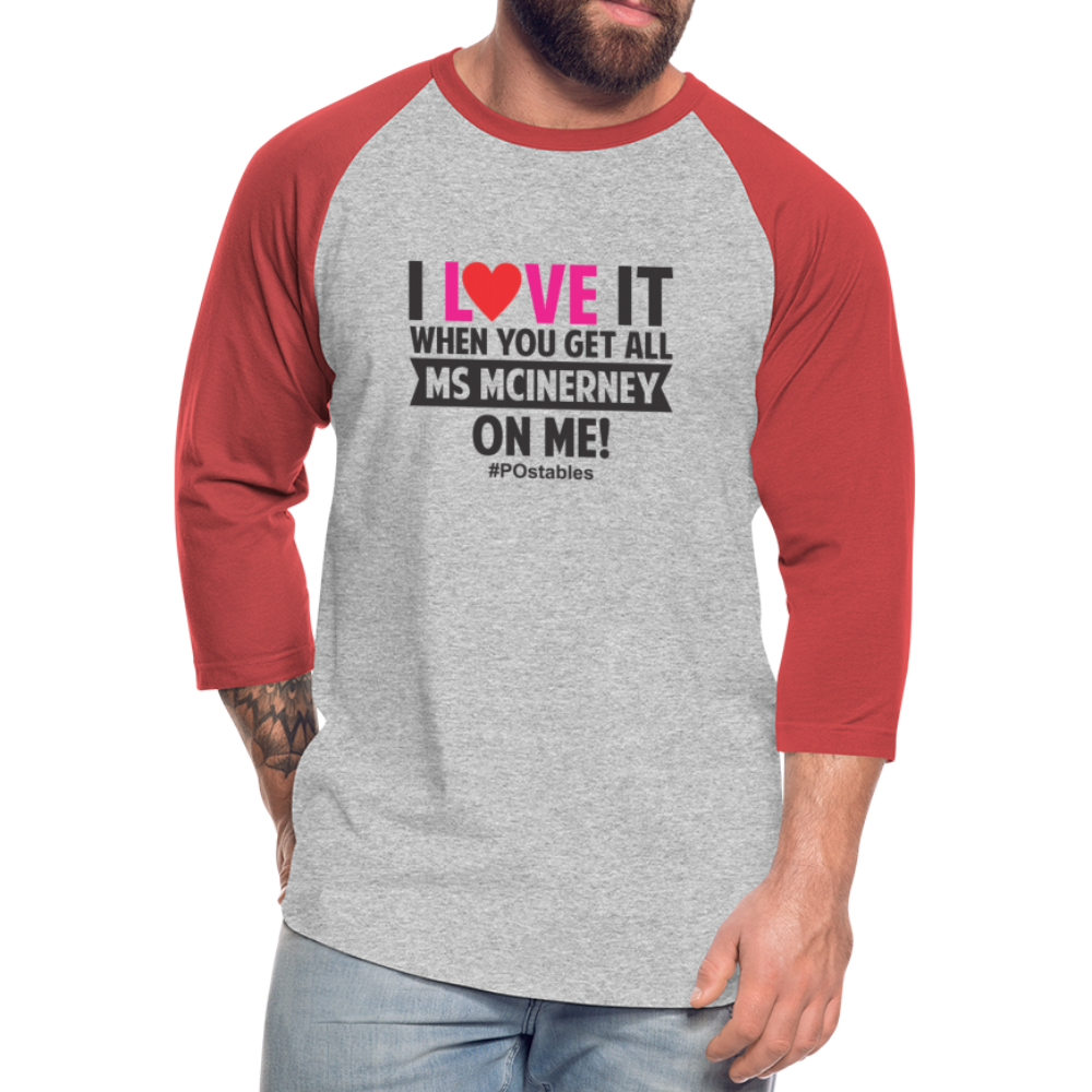 I Love It B Baseball T-Shirt - heather gray/red