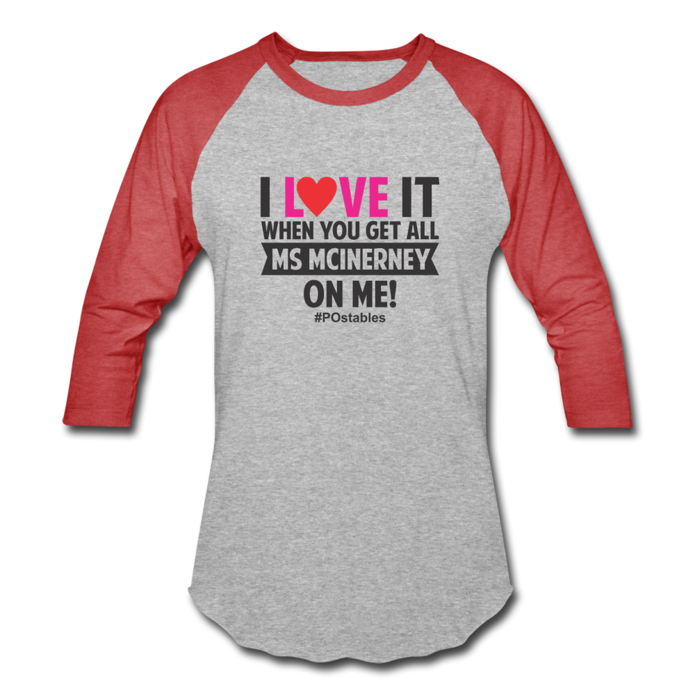 I Love It B Baseball T-Shirt - heather gray/red