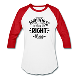 Forgiveness B Baseball T-Shirt - white/red