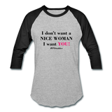 Woman B Baseball T-Shirt - heather gray/black