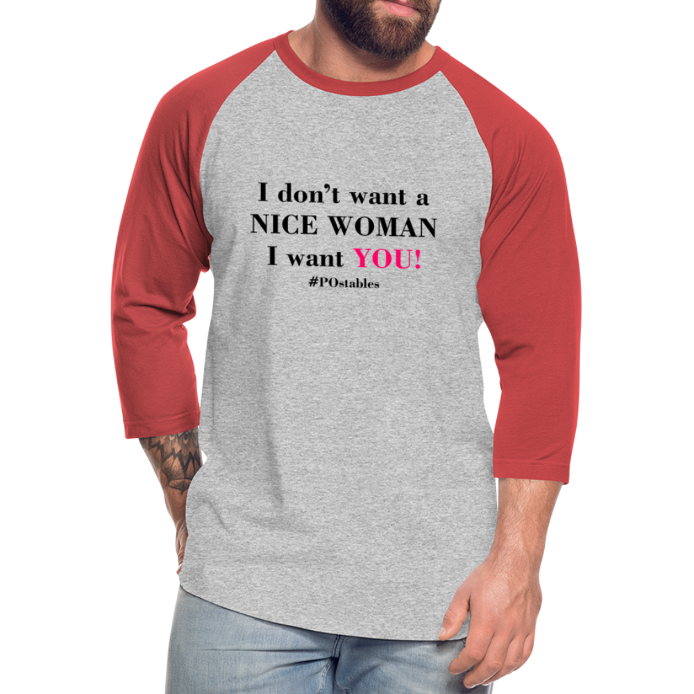 Woman B Baseball T-Shirt - heather gray/red