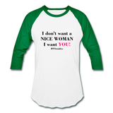 Woman B Baseball T-Shirt - white/kelly green