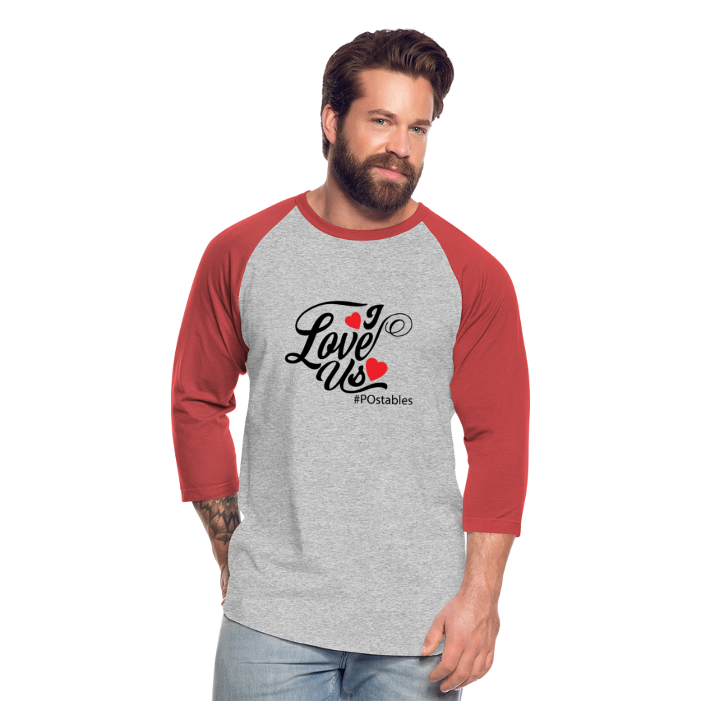 I Love Us B Baseball T-Shirt - heather gray/red