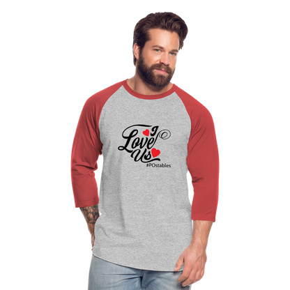 I Love Us B Baseball T-Shirt - heather gray/red