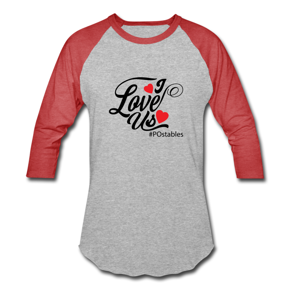 I Love Us B Baseball T-Shirt - heather gray/red