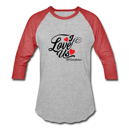 I Love Us B Baseball T-Shirt - heather gray/red