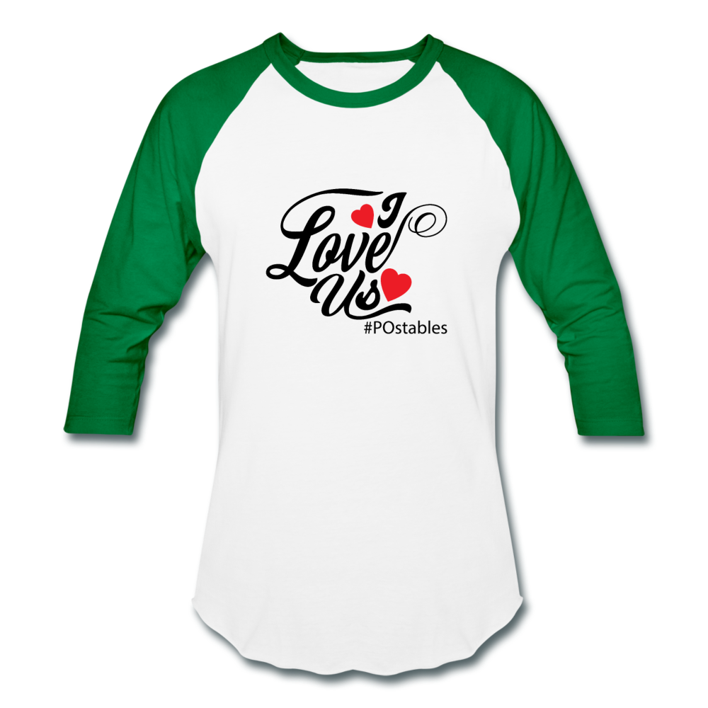 I Love Us B Baseball T-Shirt - white/kelly green