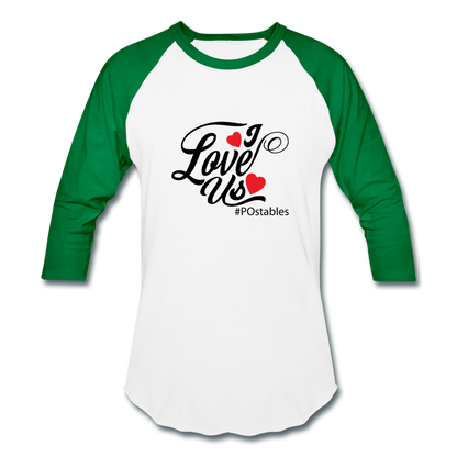 I Love Us B Baseball T-Shirt - white/kelly green