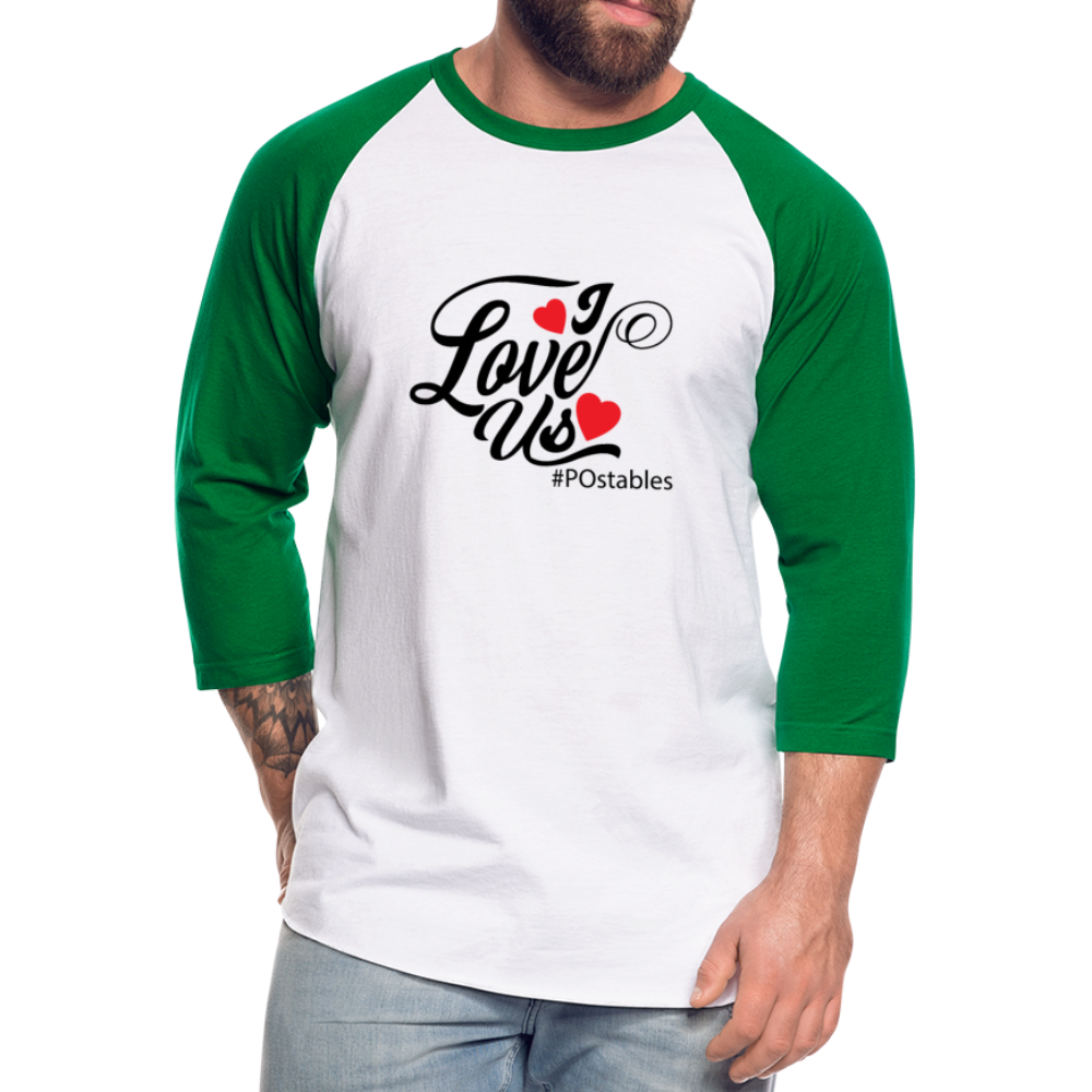 I Love Us B Baseball T-Shirt - white/kelly green