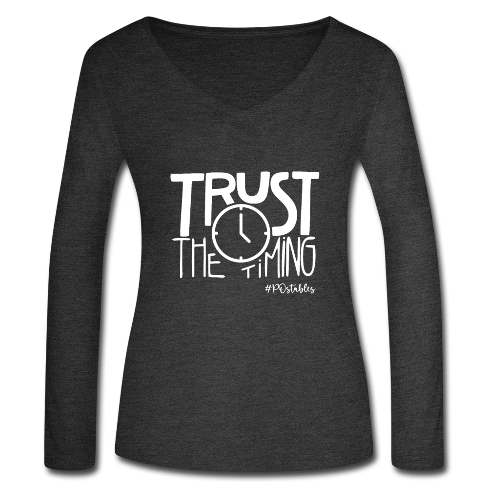 Trust The Timing W Women’s Long Sleeve  V-Neck Flowy Tee - deep heather