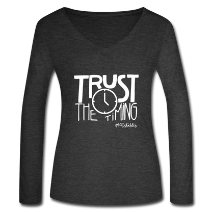 Trust The Timing W Women’s Long Sleeve  V-Neck Flowy Tee - deep heather