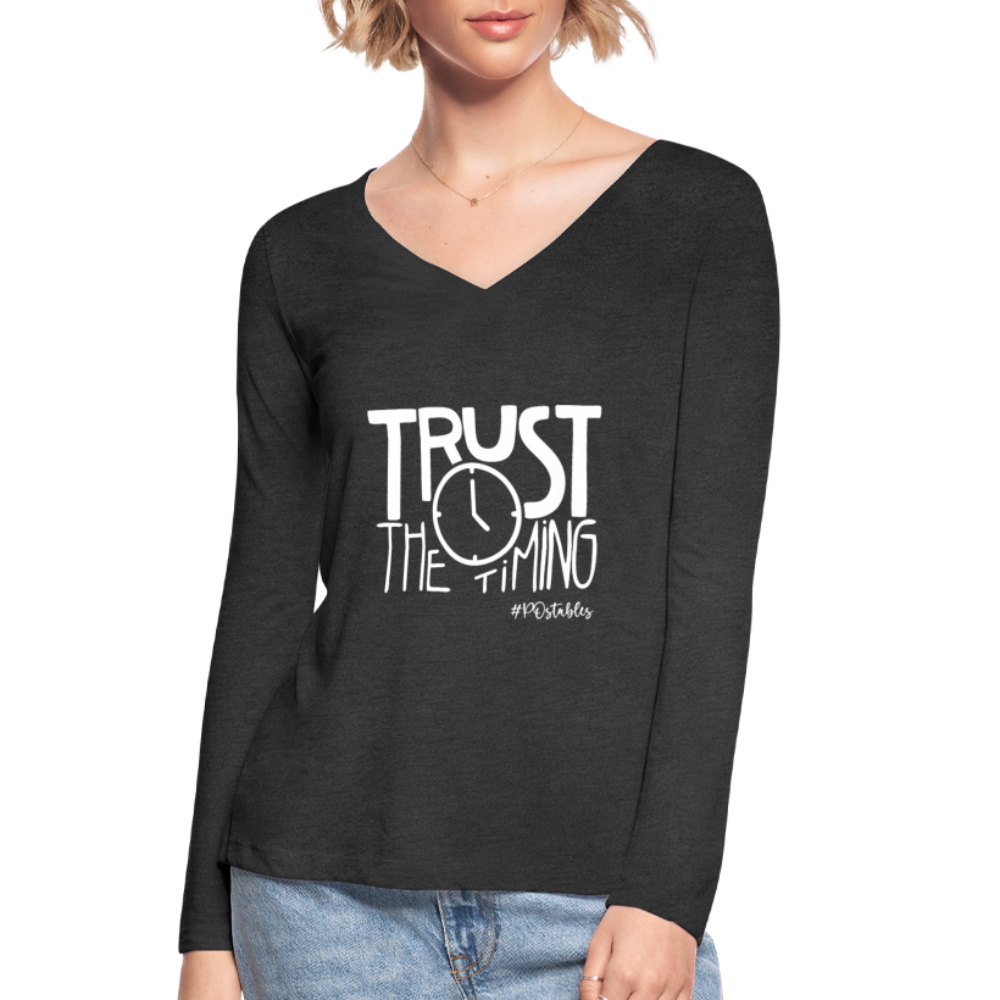 Trust The Timing W Women’s Long Sleeve  V-Neck Flowy Tee - deep heather