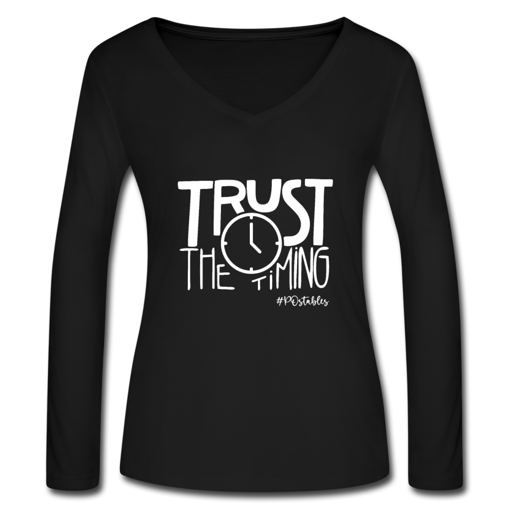 Trust The Timing W Women’s Long Sleeve  V-Neck Flowy Tee - black