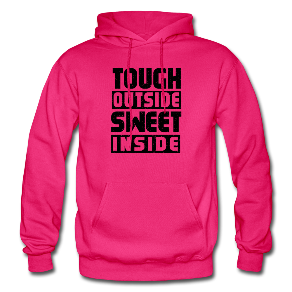 Tough Outside Sweet Inside B Gildan Heavy Blend Adult Hoodie - fuchsia