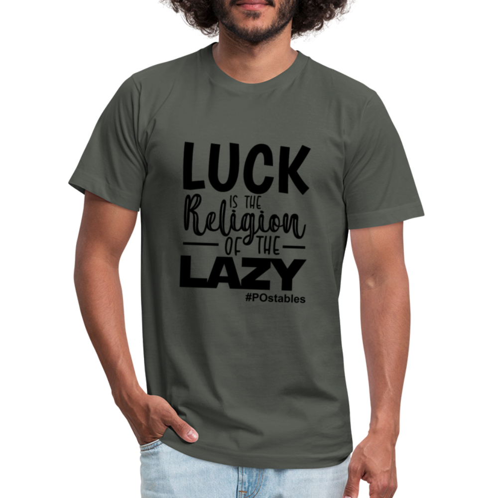 Luck is the religion of the lazy B Unisex Jersey T-Shirt by Bella + Canvas - asphalt