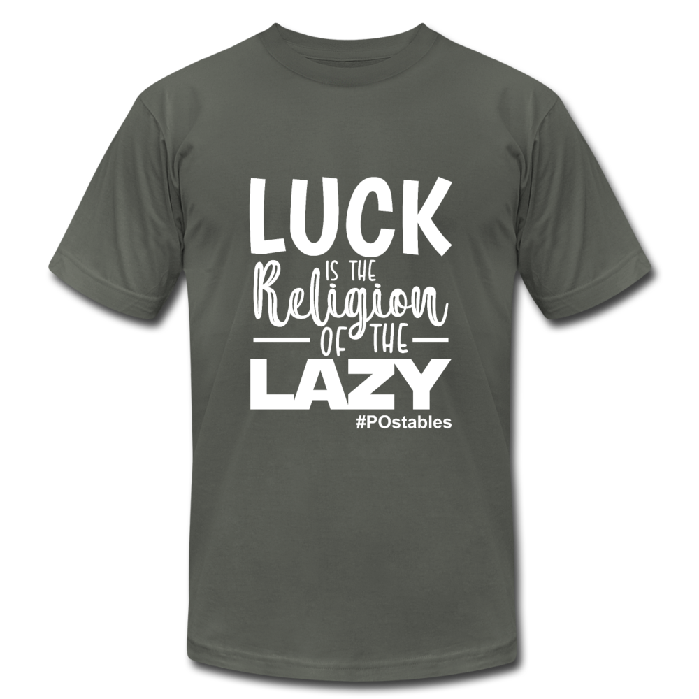 Luck is the religion of the lazy W Unisex Jersey T-Shirt by Bella + Canvas - asphalt