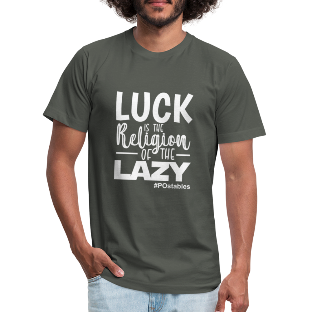 Luck is the religion of the lazy W Unisex Jersey T-Shirt by Bella + Canvas - asphalt