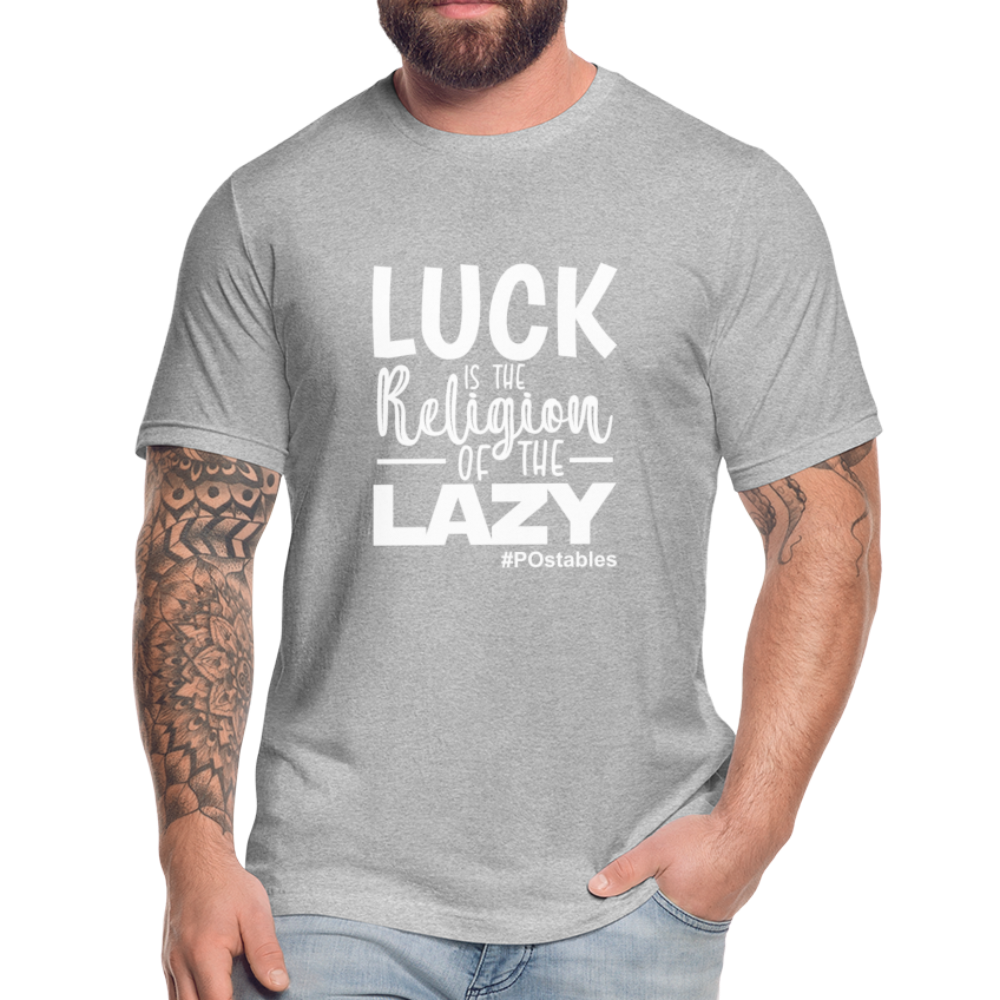 Luck is the religion of the lazy W Unisex Jersey T-Shirt by Bella + Canvas - heather gray