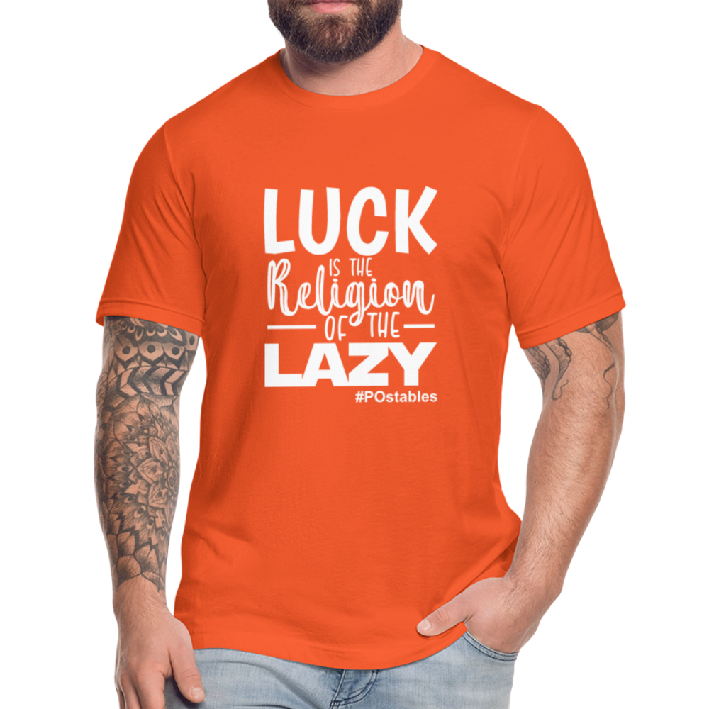 Luck is the religion of the lazy W Unisex Jersey T-Shirt by Bella + Canvas - orange