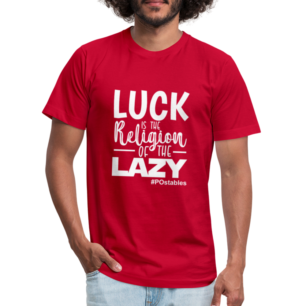 Luck is the religion of the lazy W Unisex Jersey T-Shirt by Bella + Canvas - red
